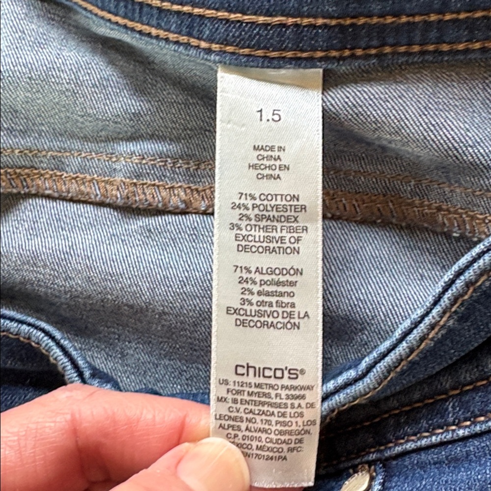 Chico’s perfect stretch girlfriend slim leg ankle sz 1.5 (10) jeans w/tapestry - Picture 7 of 9